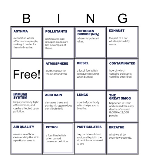 Clean Air Bingo Card