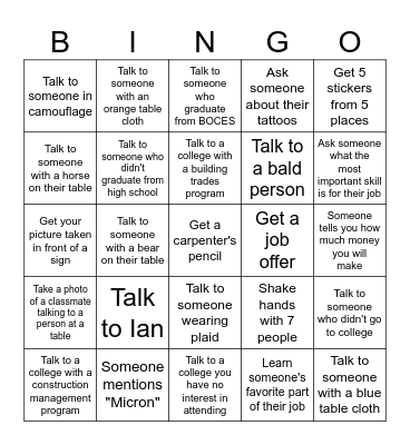 Pathways to Your Future Fair Bingo Card