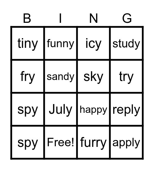 y says i or e Bingo Card