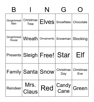 Christmas Vocabulary Bingo Card