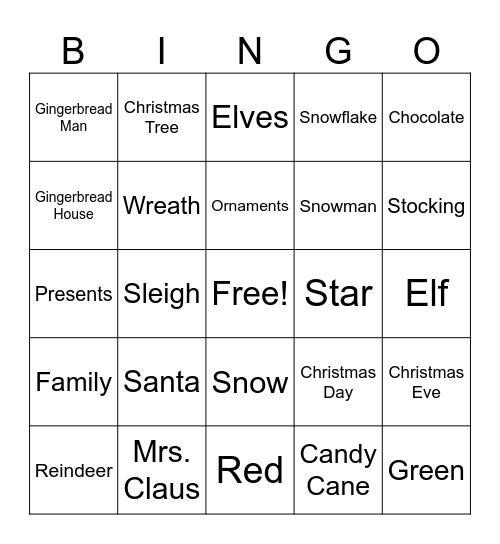 Christmas Vocabulary Bingo Card