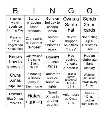 Jingle Mingle Bingo Card