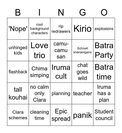 Batra Bingo Card