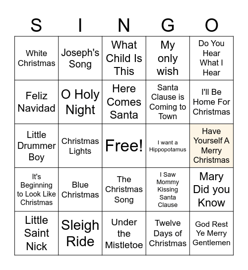 Christmas Carol 2 Bingo Card