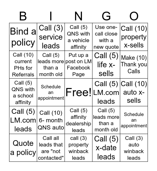 Call Night Bingo Card