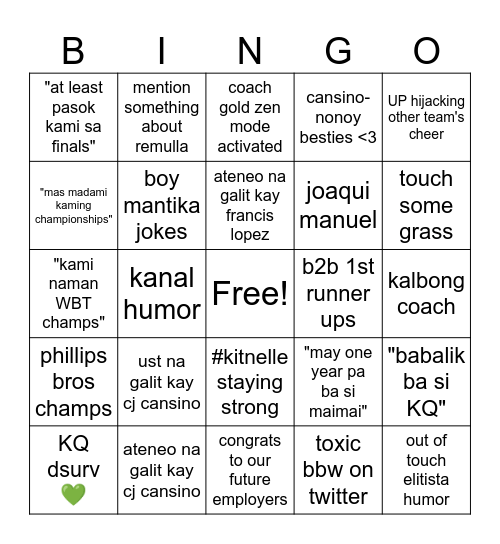 UAAP S86 Men's Basketball Bingo Card