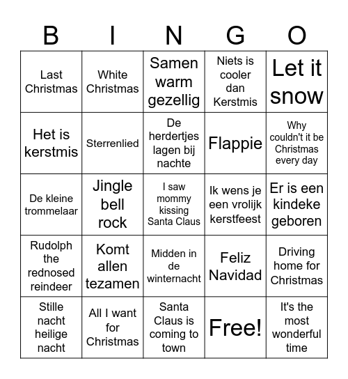 Kerstliedjes bingo Card