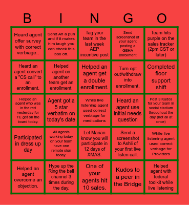 Call Blitz Bingo- Tuesday Bingo Card