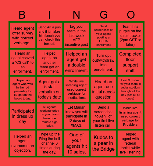 Call Blitz Bingo- Tuesday Bingo Card