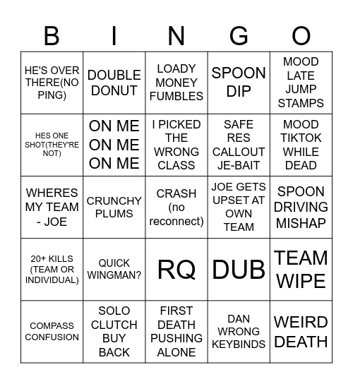 Warzone 3 Bingo Card