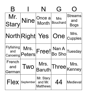 Getting Ready for 6th Grade Bingo Card