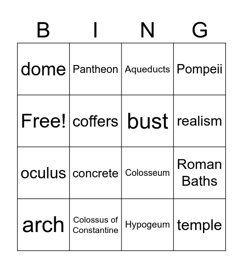Ancient Rome Bingo Card