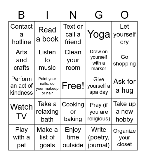 Coping BINGO Card