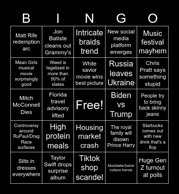 2024 Predicitions Bingo Card