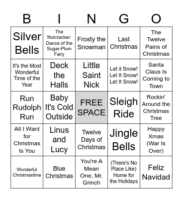 Holiday Song Bingo Card
