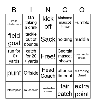Football Bingo! Bingo Card