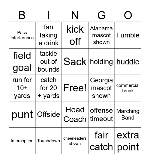 Football Bingo! Bingo Card