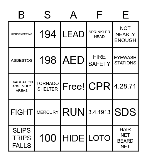 SAFETY AWARENESS BINGO Card