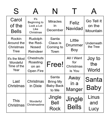 Christmas Songs Bingo Card