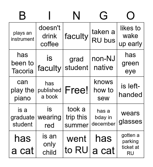 WGSS Bingo Card