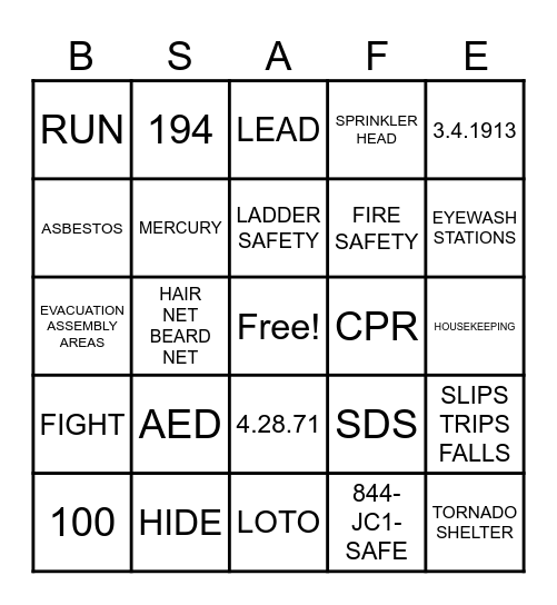 SAFETY AWARENESS BINGO Card