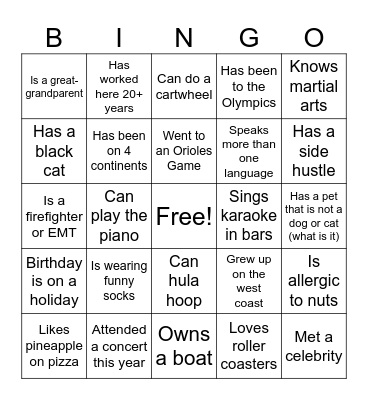 OIT Get to Know Your Coworker Bingo Card