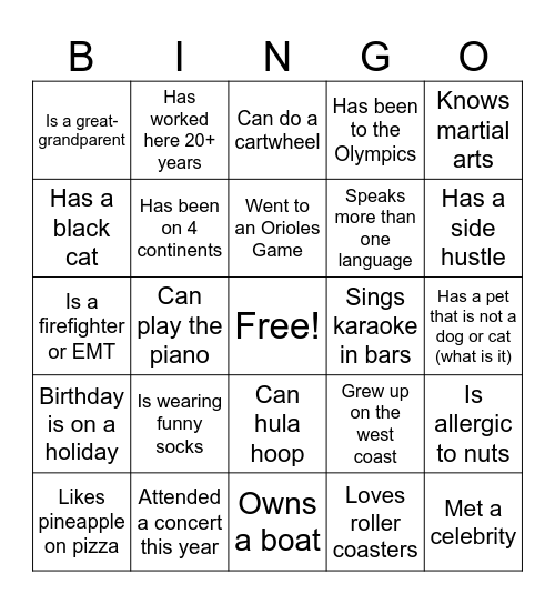 OIT Get to Know Your Coworker Bingo Card