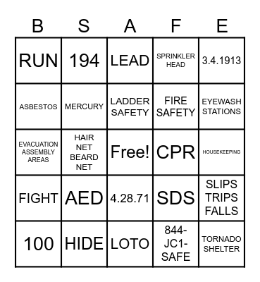 SAFETY AWARENESS BINGO Card