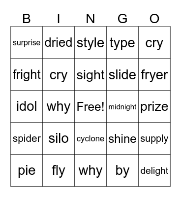Long "I" Bingo Card