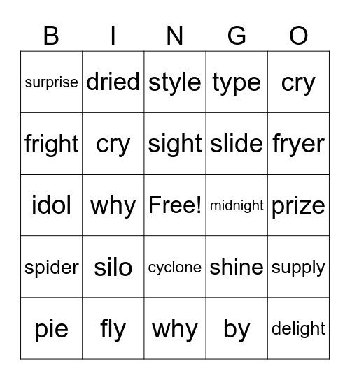 Long "I" Bingo Card