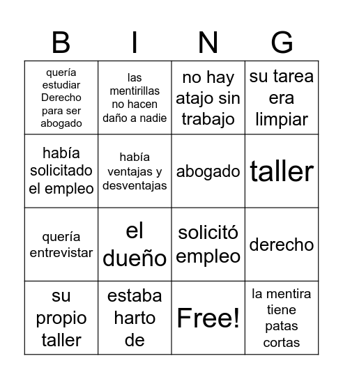 Unidad 5: Secciones 1 & 2 Bingo Card