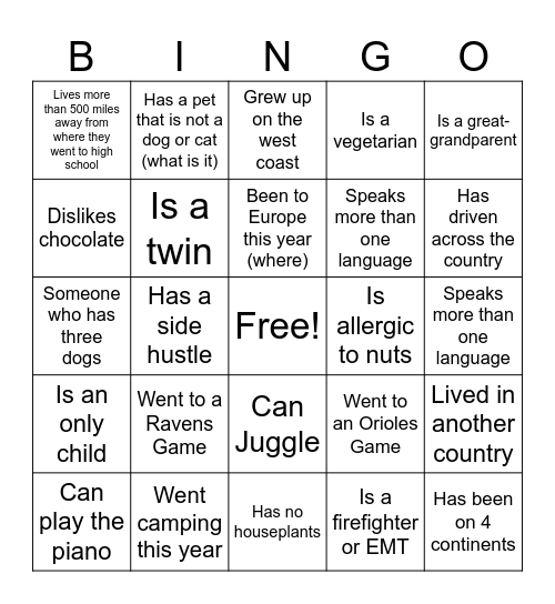OIT Get to Know Your Coworkers Bingo Card