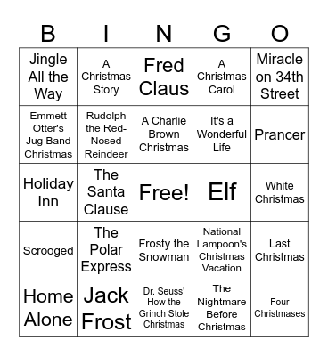 Holiday Movie BINGO Card