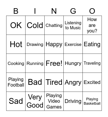 Emotions & Hobbies Bingo Card