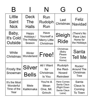 Holiday Music Bingo Card