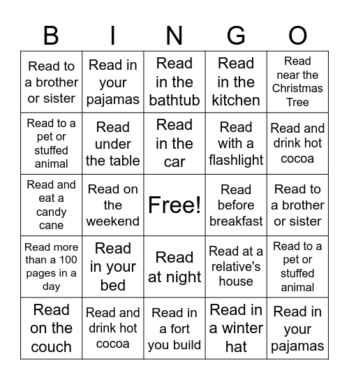 December Reading Challenge Bingo Card