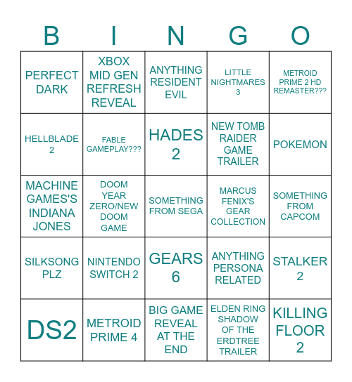 THE GAME AWARDS 2023 Bingo Card