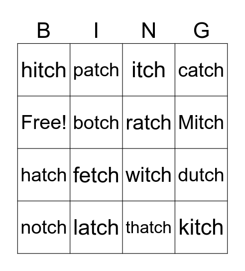 -tch Bingo Card