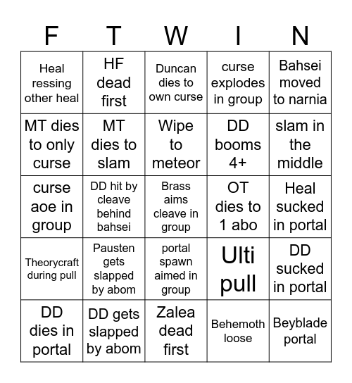 For The Lose Bingo Card