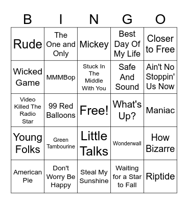 One-hit Wonders Bingo Card