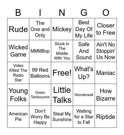 One-hit Wonders Bingo Card