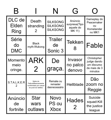 The game Awards 2023 Bingo Card