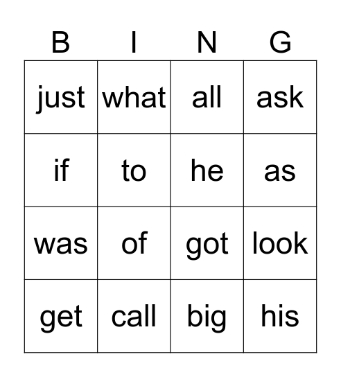 1st Grade Open Court Unit 2 Bingo Card