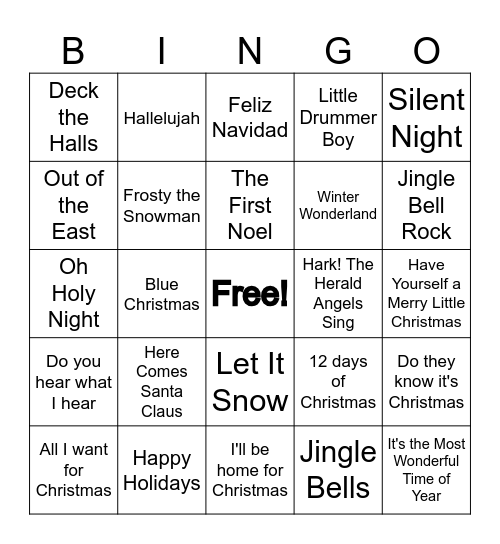 Christmas Songs BINGO! Bingo Card