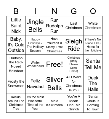 Holiday Music Bingo Card