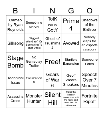 Suck Bingo Card