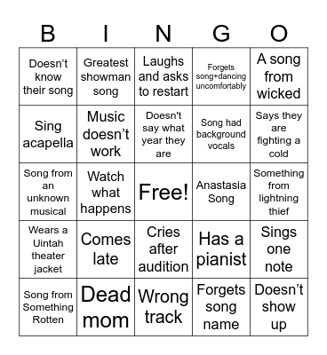 Audition Bingo Card