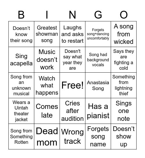 Audition Bingo Card