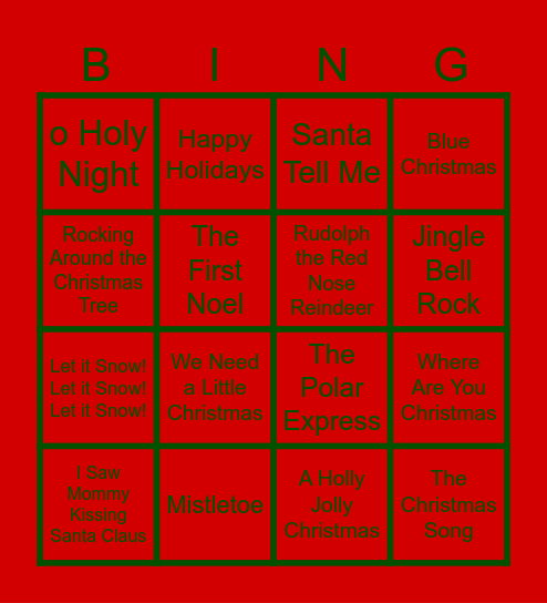 Holiday Music BINGO Card