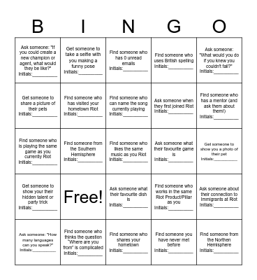 Immigrants of Riot Mingle Bingo Card